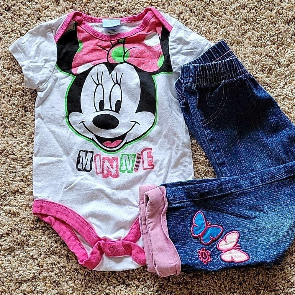 Disney lot of 2 - jeans, onesie,  18 months onesie and 2T jeans